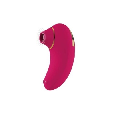 Dispositivo rosa fúcsia com detalhes dourados e abertura circular numa extremidade