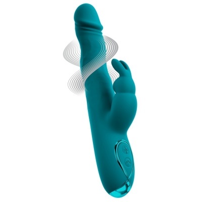 Vibrador azul turquesa com controle e detalhe tipo coelho