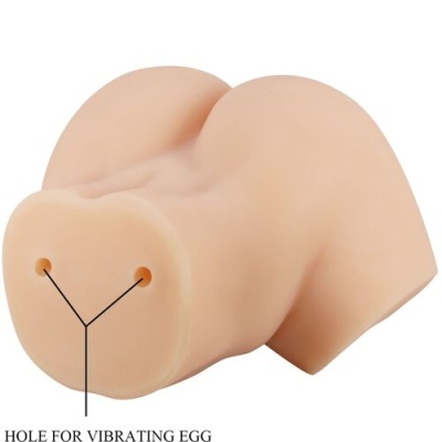 Torsos de silicone cor de pele com duas aberturas e texto explicativo