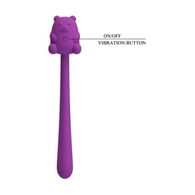 Produto de silicone roxo com forma de urso com botão ON/OFF VIBRATION BUTTON