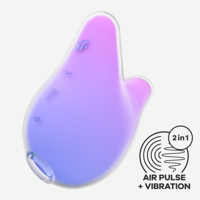 Dispositivo eletrodoméstico em plástico roxo a azul com símbolos táteis e texto 2 in 1 AIR PULSE + VIBRATION