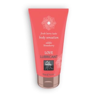 Frasco cor-de-rosa de lubricante com sabor a morango