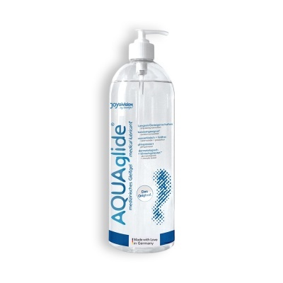 Frasco transparente com doseador branco do lubrificante AQUAglide.