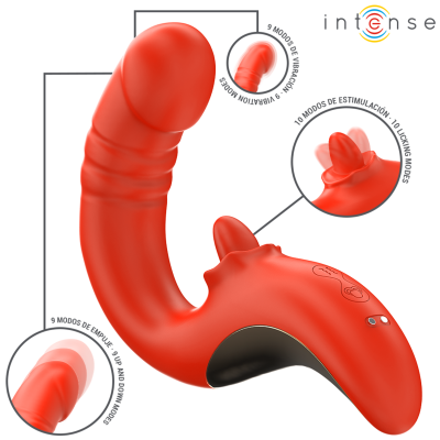Vibrador vermelho com várias funcionalidades da marca intense