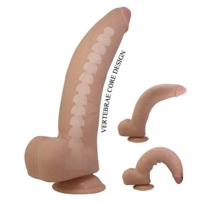 Dildo cor da pele com design de vértebras e base de ventosa em três ângulos
