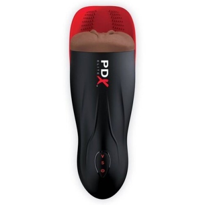 Dispositivo anatómico em preto, vermelho e castanho com texto e botões