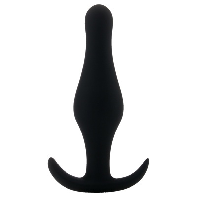 Plug anal preto em silicone com base larga e design liso