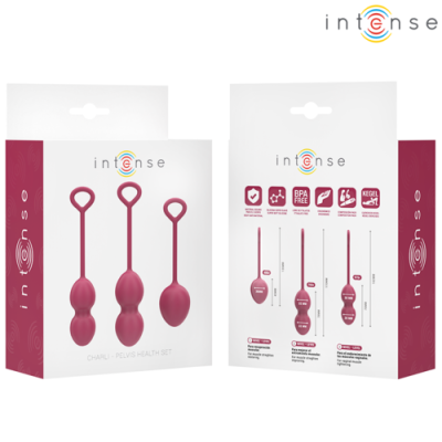 Conjunto de saúde pélvica com três bolas em silicone rosa na embalagem Intense