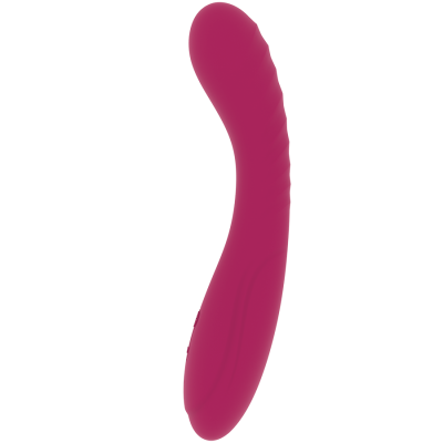 Vibrador de silicone rosa curvado com texturas e botões