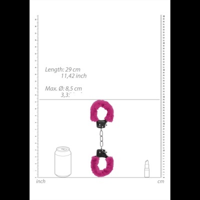 Algemas forradas cor-de-rosa com medidas ao lado