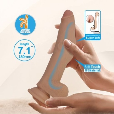 Dildo castanho claro de 7.1 polegadas em material TPE com base de ventosa e design anatómico