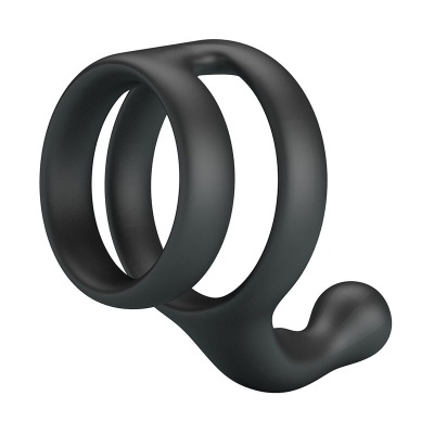 Anel duplo preto em silicone com textura lisa