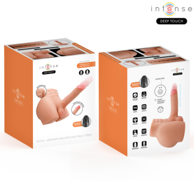 Embalagem de torso masculino realista com penis de silicone e controlo remoto