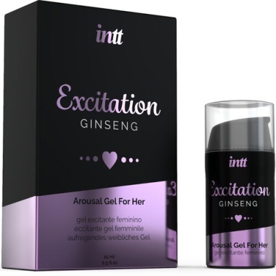 Gel excitante feminino Excitation Ginseng da marca intt em embalagem preta e lilás