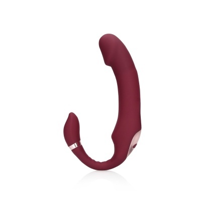 Vibrador vinho em silicone de formato curvo com detalhe prateado
