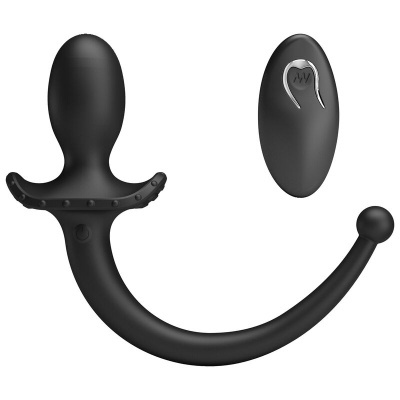 Dispositivo preto em silicone com formato anatómico e controlo remoto preto