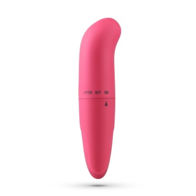 Vibrador cor-de-rosa liso com texto OPEN OFF ON e seta preta