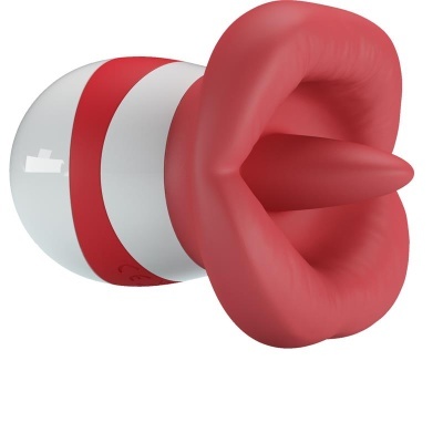 Chupeta silicone lábios vermelhos com punho branco e vermelho