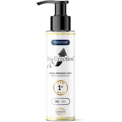 Frasco branco com doseador preto de gel Big Erection da Medica-Group