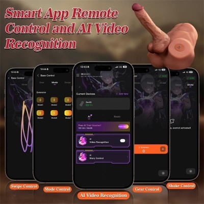 Interface de aplicação móvel com vários modos de controlo e brinquedo sexual realista cor de pele