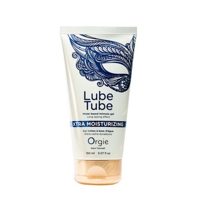 Frasco de gel íntimo Lube Tube branco com design de máscara azul