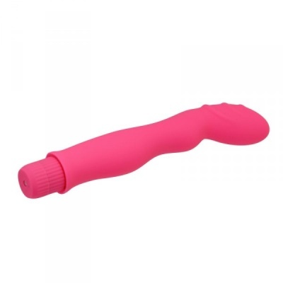 Vibrador cor-de-rosa curvado com botão texturizado
