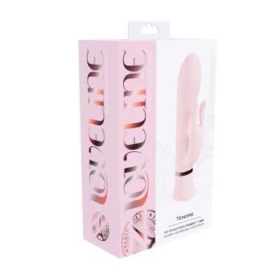 Embalagem rosa e branca de vibrador coelho silicone