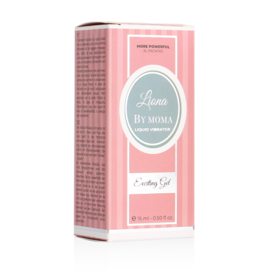 Embalagem rosa com texto Liona BY MOMA LIQUID VIBRATOR Exciting Gel