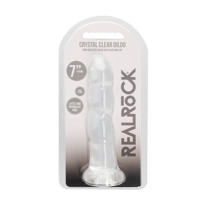 Dildo transparente com ventosa em embalagem com texto