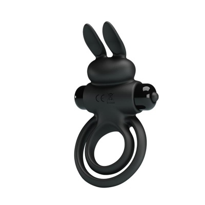 Anel preto em silicone com design de coelho e símbolos CE
