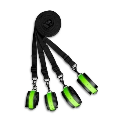 Conjunto de algemas pretas com faixa verde e correias ajustáveis pretas
