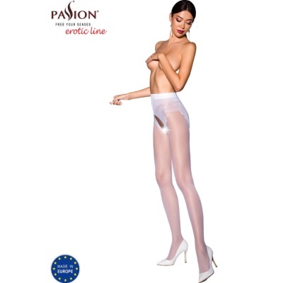 Collants brancos transparentes femininos com padrão rendado e abertura frontal