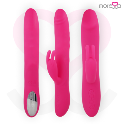 Três vibradores rosa com diferentes designs e botões em fundo branco com logo