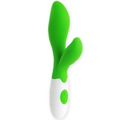 Vibrador verde e branco com botões de controlo