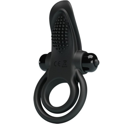 Anel peniano preto em silicone com vibrador e argolas