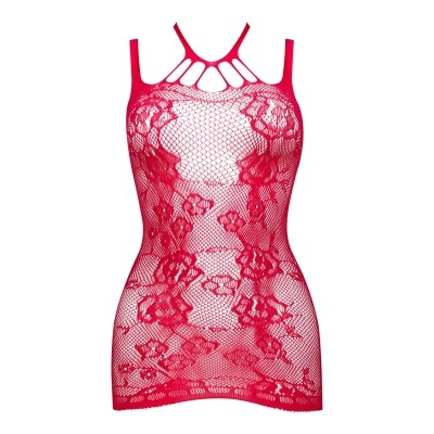 Roupa íntima tipo body em renda vermelha com padrão floral e detalhe na gola
