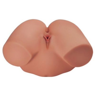 Produto sexual em material siliconado cor pele, textura lisa.
