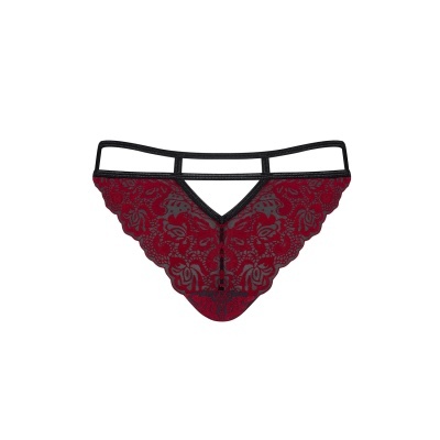 Cueca feminina de renda vermelha com detalhes em elástico preto