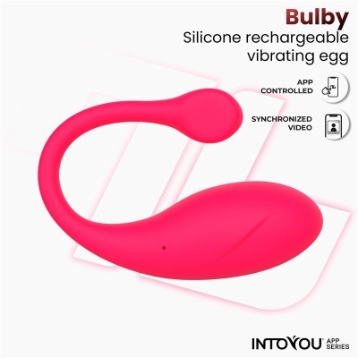Vibrador rosa em silicone recarregável em formato de ovo com texto informativo ao lado