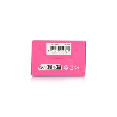 Caixa rosa com etiqueta de código de barras e símbolos de reciclagem