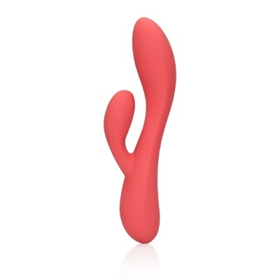 Vibrador cor-de-rosa com dois prolongamentos curvos