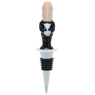 Tampa para garrafa com figura caricata de homem de fato preto
