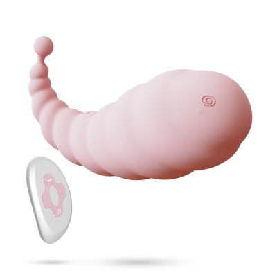 Dispositivo rosa em forma de lagarta com controlo branco e rosa
