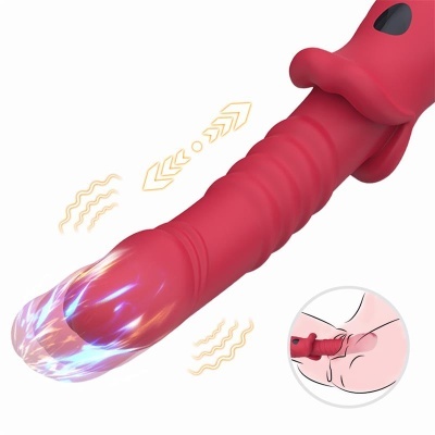Vibrador vermelho texturizado com extremidade iluminada e sinais visuais de vibração