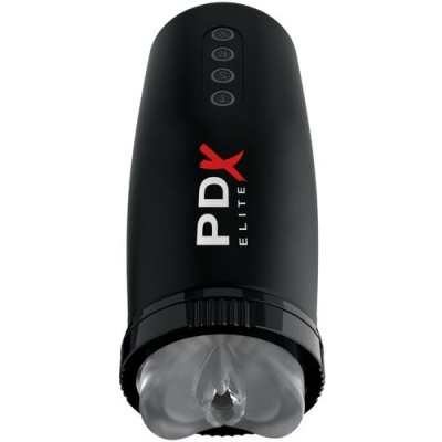 Dispositivo eletrônico preto com texto PDX ELITE e botões no topo