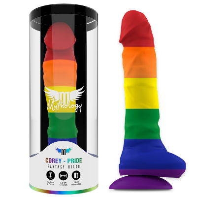 Dildo fantasia cores arco-íris com base ventosa em embalagem cilíndrica transparente