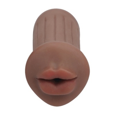 Brinquedo adulto de silicone castanho com lábios e língua