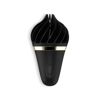 Microfone preto com design espiral e faixa dourada