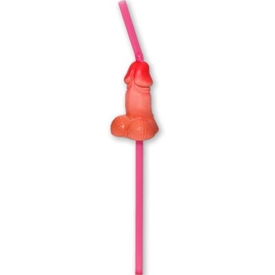 Canudo rosa com enfeite em forma de pénis cor de pele