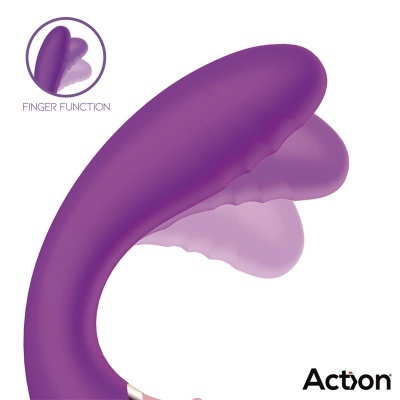 Objeto roxo curvo com indicação FINGER FUNCTION e logótipo Actiøn